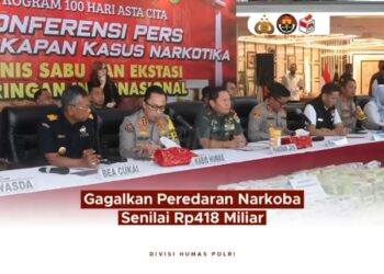 Polri Berhasil Gagalkan Peredaran Narkoba Jaringan Internasional Senilai Rp 418 miliar